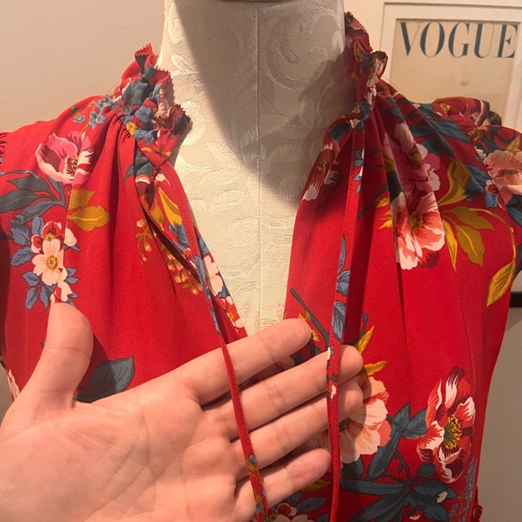 Loft red floral dress with pockets oversized xs - Picture 9 of 11